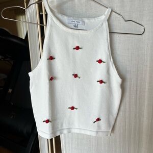 White Tank Top with Red Floral Accents